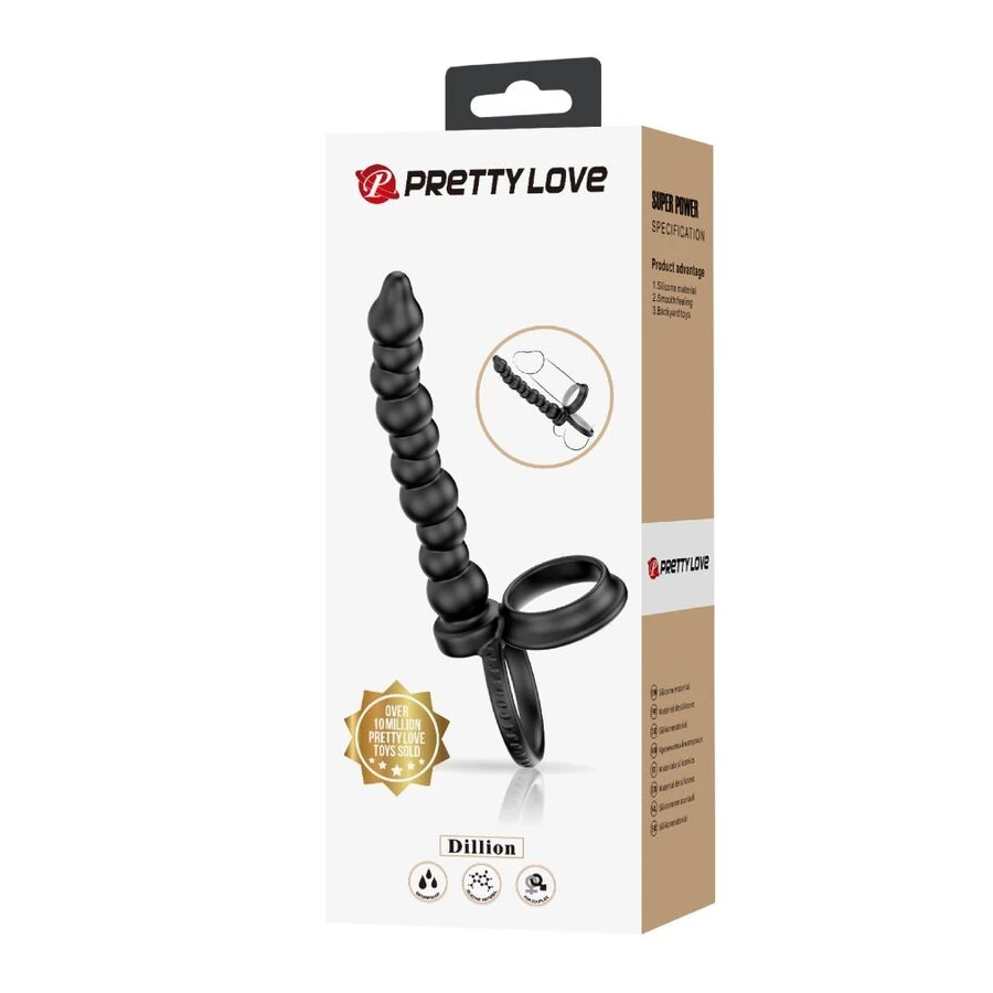 PRETTY LOVE - DILLION ANELLO PER IL PENE A DOPPIA PENETRAZIONE NERO